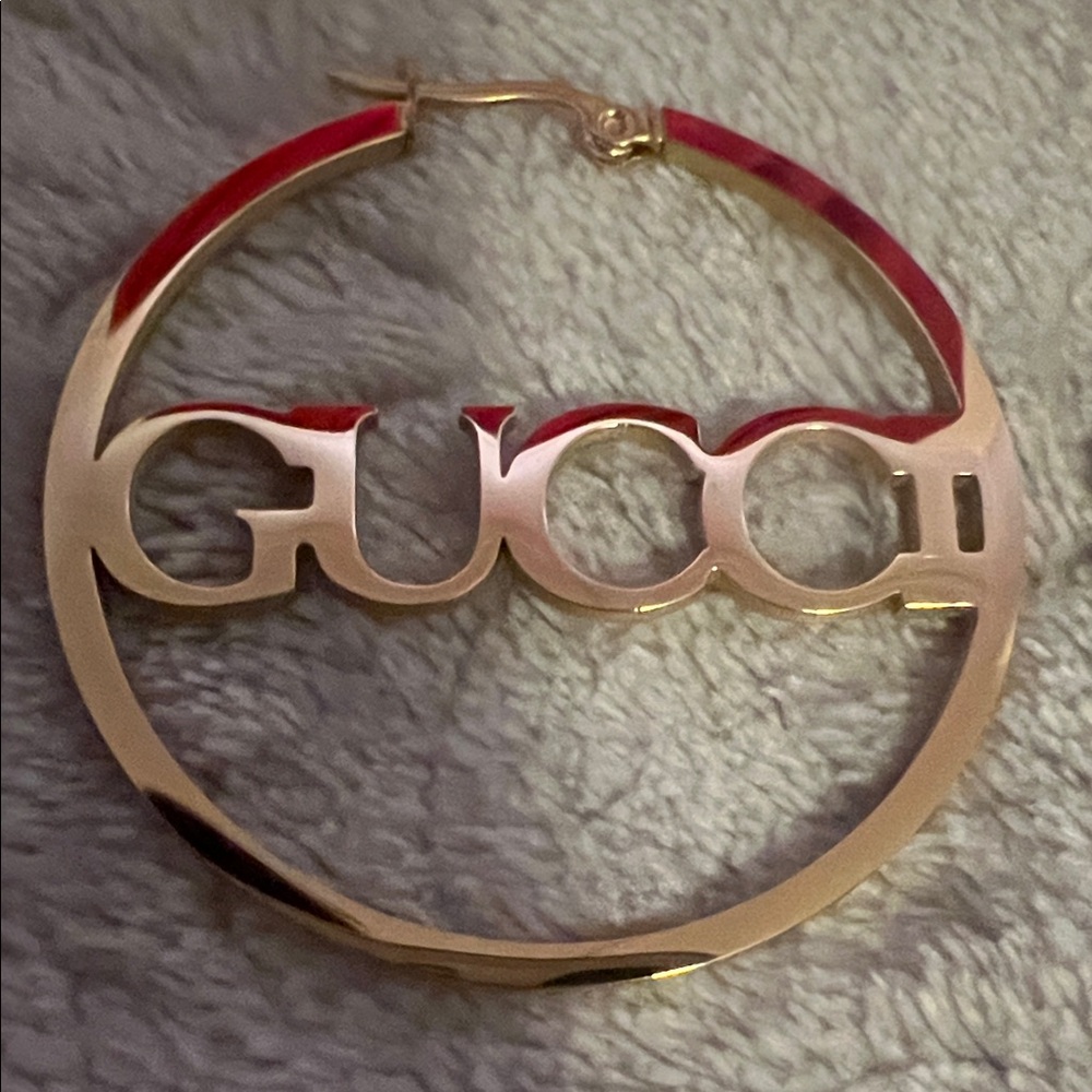 Fashion Jewelry Gold Logo Hoop Earrings - Picture 3 of 4